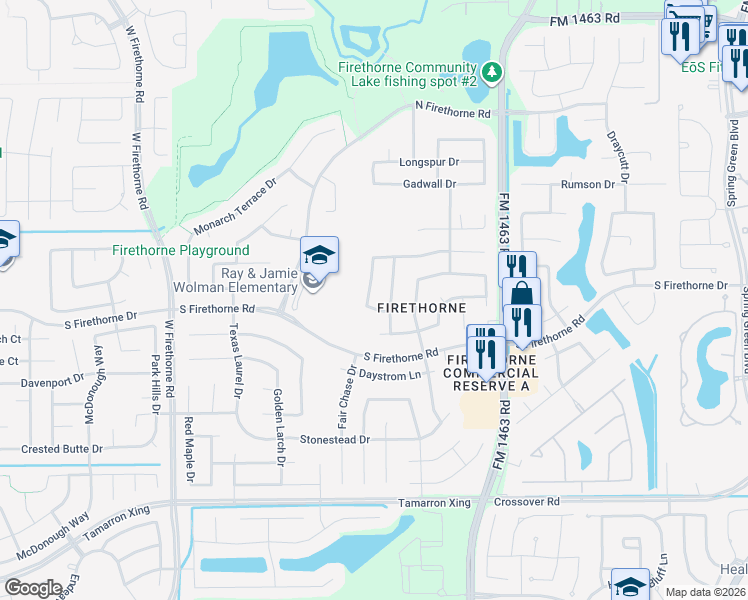 map of restaurants, bars, coffee shops, grocery stores, and more near 2542 Llano Springs Drive in Katy