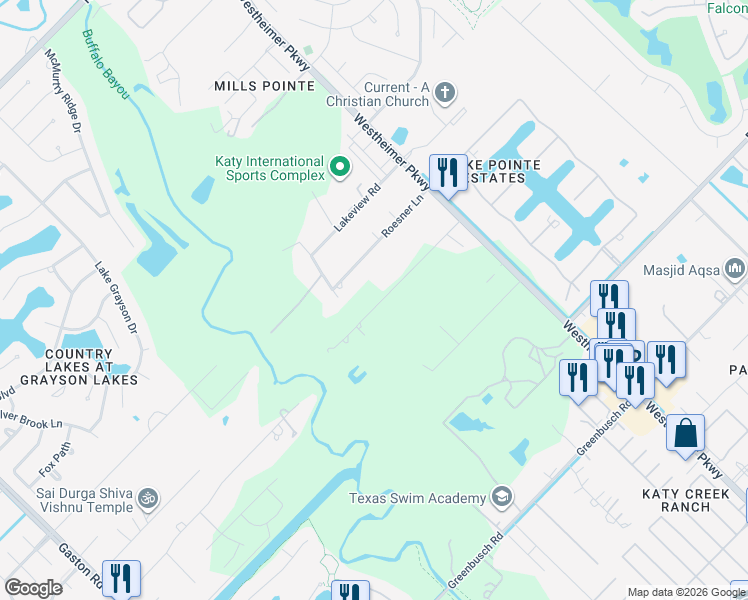 map of restaurants, bars, coffee shops, grocery stores, and more near Cardiff Rocks Drive in Katy