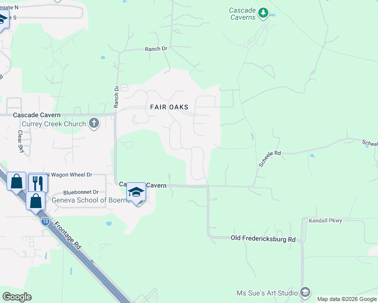 map of restaurants, bars, coffee shops, grocery stores, and more near 101 Inverness in Boerne