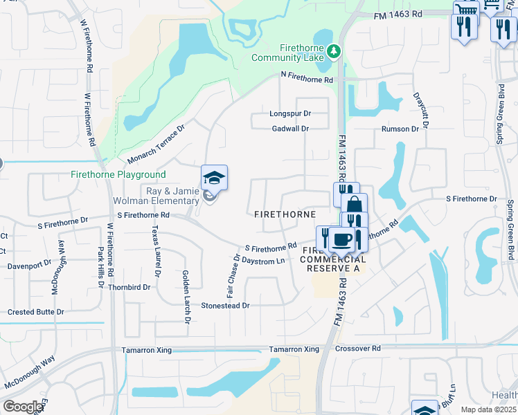 map of restaurants, bars, coffee shops, grocery stores, and more near 2542 Llano Springs Drive in Katy