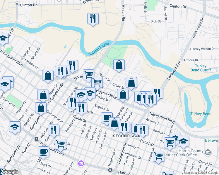 map of restaurants, bars, coffee shops, grocery stores, and more near 4105 Fox Street in Houston