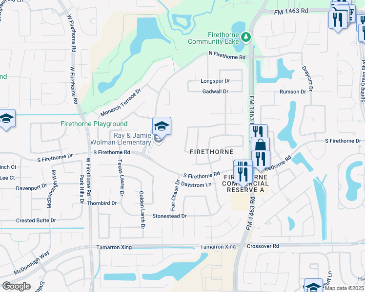 map of restaurants, bars, coffee shops, grocery stores, and more near 2542 Llano Springs Drive in Katy