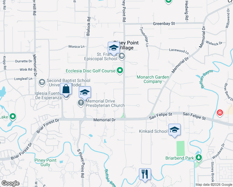 map of restaurants, bars, coffee shops, grocery stores, and more near 6 Chuckanut Lane in Houston