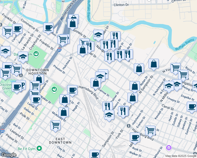 map of restaurants, bars, coffee shops, grocery stores, and more near in Houston