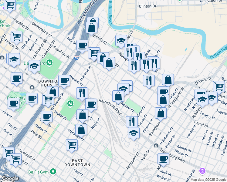map of restaurants, bars, coffee shops, grocery stores, and more near 212 Nagle Street in Houston