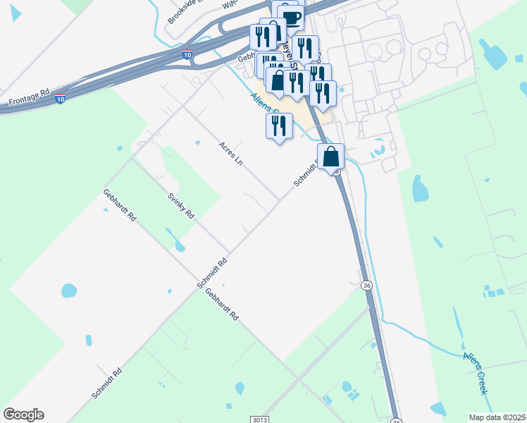 map of restaurants, bars, coffee shops, grocery stores, and more near 458 Schmidt Road in Sealy