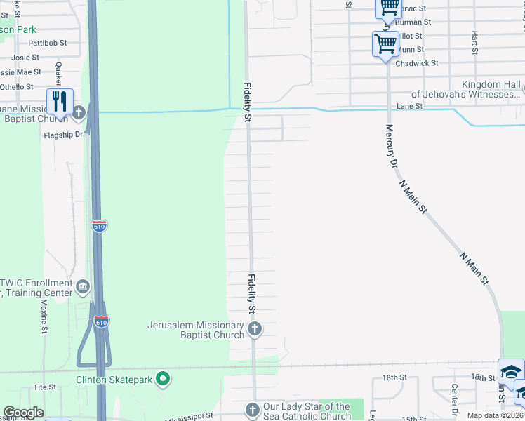 map of restaurants, bars, coffee shops, grocery stores, and more near 9832 Garcroft Street in Houston