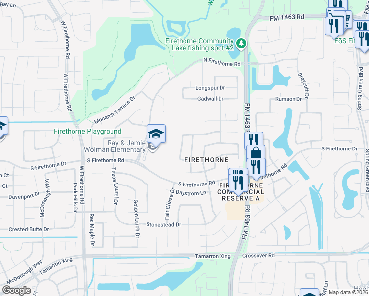 map of restaurants, bars, coffee shops, grocery stores, and more near 2542 Llano Springs Drive in Katy