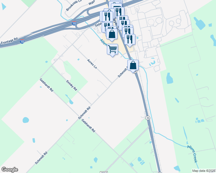 map of restaurants, bars, coffee shops, grocery stores, and more near 458 Schmidt Road in Sealy
