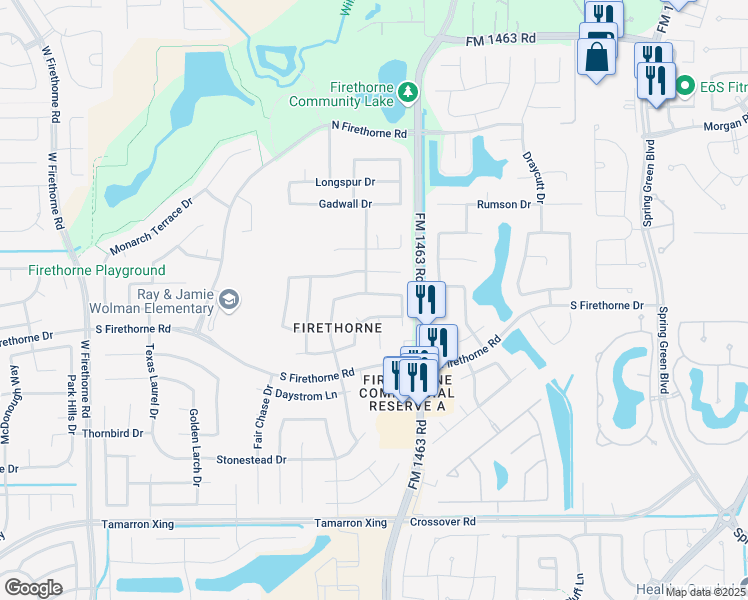 map of restaurants, bars, coffee shops, grocery stores, and more near 2603 Yellowwood Court in Katy