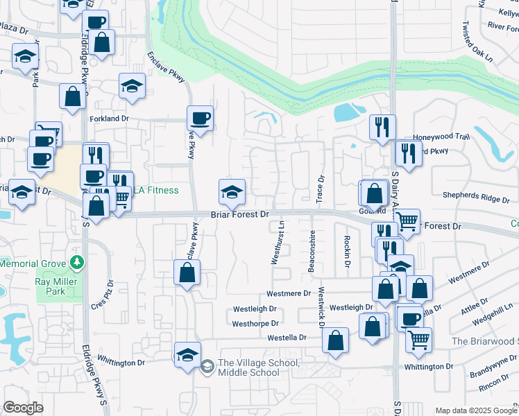 map of restaurants, bars, coffee shops, grocery stores, and more near 183 Windsor Place in Houston