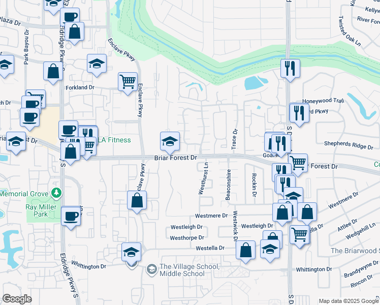 map of restaurants, bars, coffee shops, grocery stores, and more near 183 Windsor Place in Houston