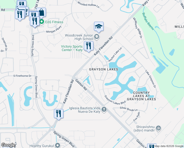 map of restaurants, bars, coffee shops, grocery stores, and more near 1114 Longdraw Drive in Katy