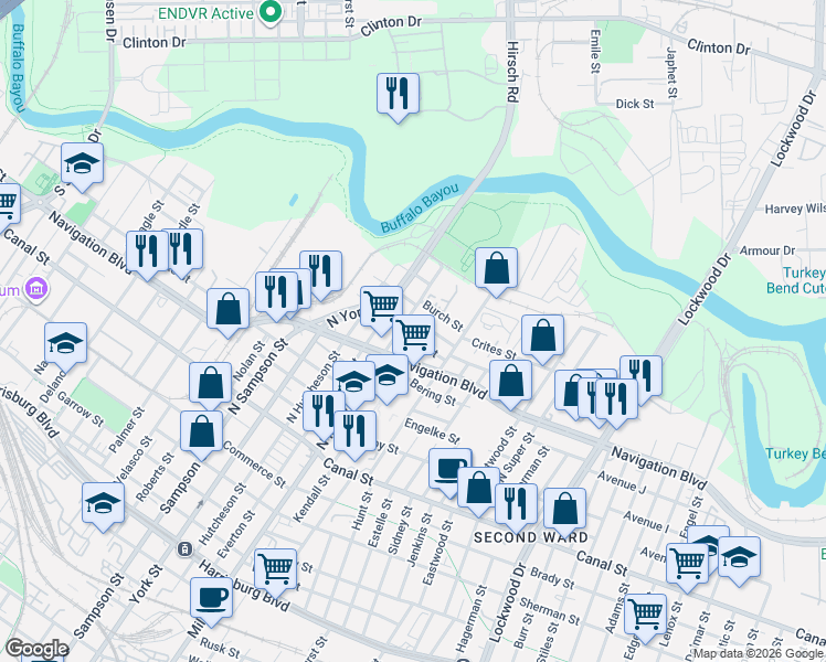 map of restaurants, bars, coffee shops, grocery stores, and more near 3807 Rotman Street in Houston