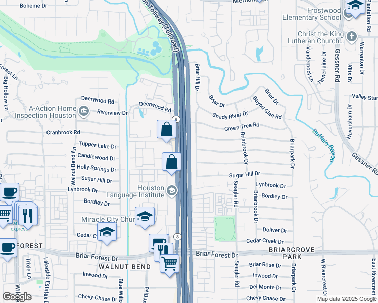 map of restaurants, bars, coffee shops, grocery stores, and more near 505 West Sam Houston Parkway South in Houston