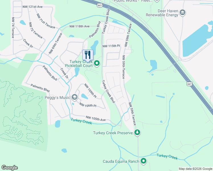 map of restaurants, bars, coffee shops, grocery stores, and more near 11024 Northwest 61 Terrace in Alachua