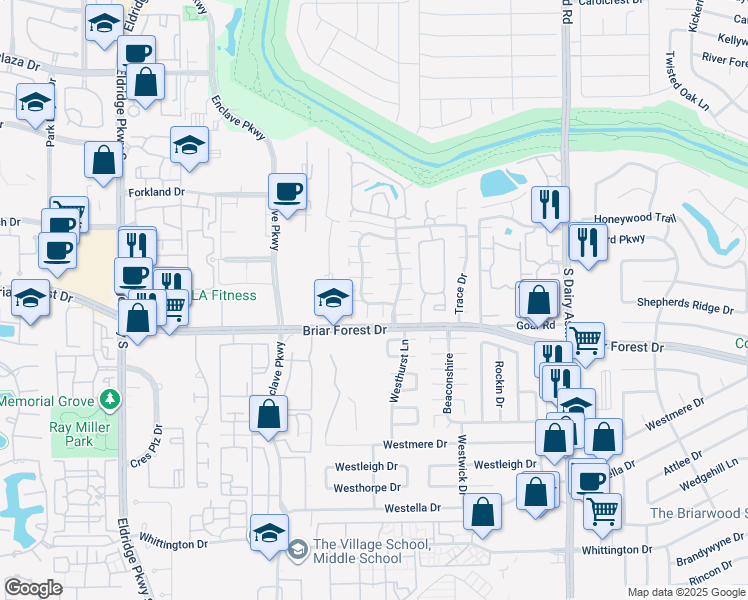 map of restaurants, bars, coffee shops, grocery stores, and more near 183 Windsor Place in Houston