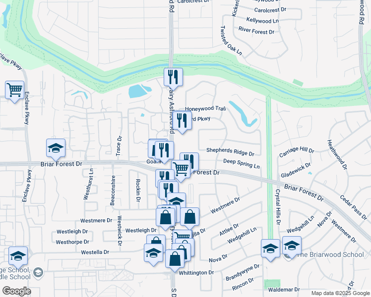 map of restaurants, bars, coffee shops, grocery stores, and more near 1325 S Dairy Ashford St in Houston