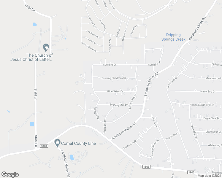 map of restaurants, bars, coffee shops, grocery stores, and more near 4525 Blue Skies Drive in Bulverde