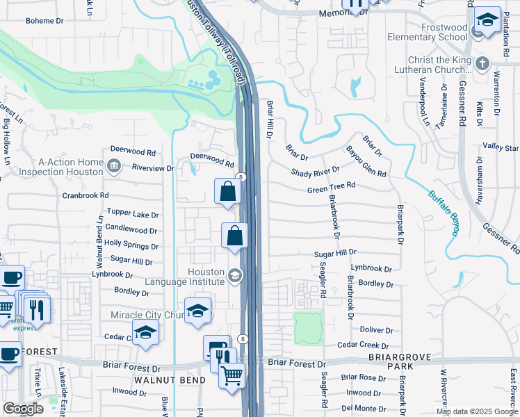 map of restaurants, bars, coffee shops, grocery stores, and more near 505 West Sam Houston Parkway South in Houston