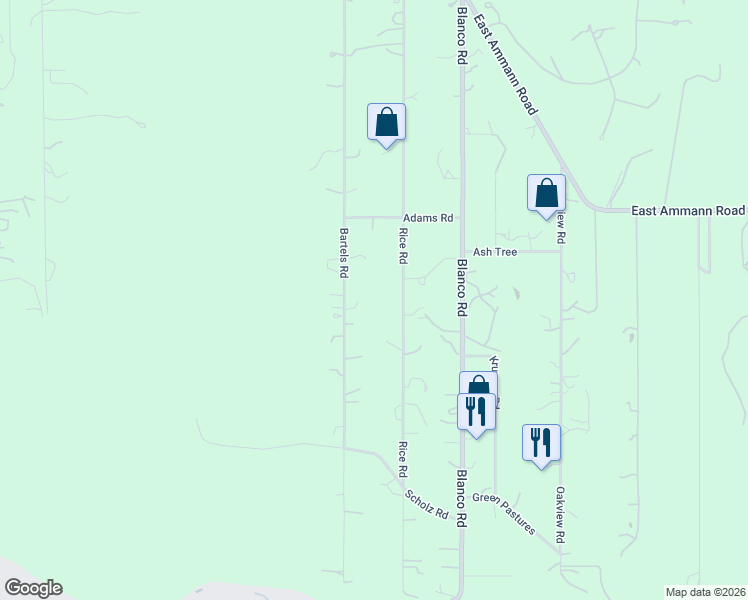 map of restaurants, bars, coffee shops, grocery stores, and more near 31045 Rice Rd in Bulverde