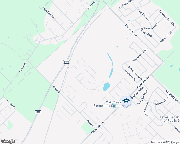 map of restaurants, bars, coffee shops, grocery stores, and more near Farm to Market Road 1102 in New Braunfels