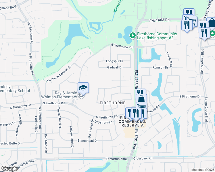 map of restaurants, bars, coffee shops, grocery stores, and more near 28210 Everett Knolls Drive in Katy