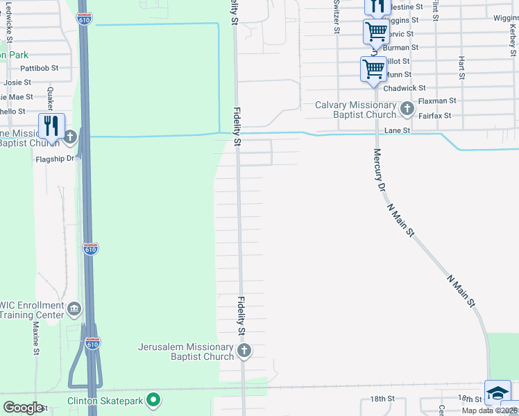 map of restaurants, bars, coffee shops, grocery stores, and more near 9830 Kerr Street in Houston