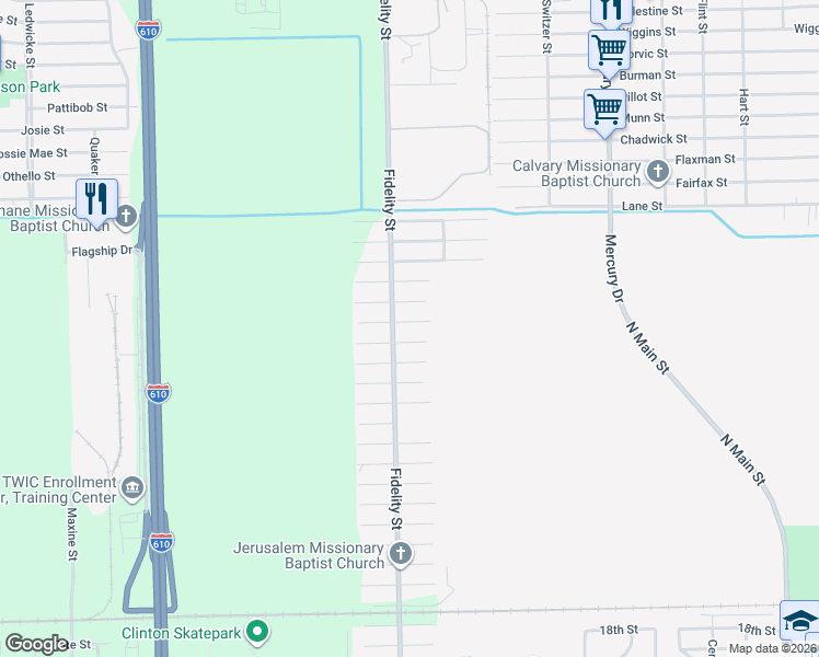 map of restaurants, bars, coffee shops, grocery stores, and more near 9830 Kerr Street in Houston