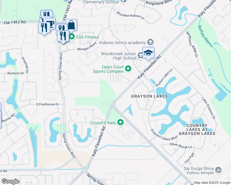 map of restaurants, bars, coffee shops, grocery stores, and more near 2228 Katy Flewellen Road in Katy