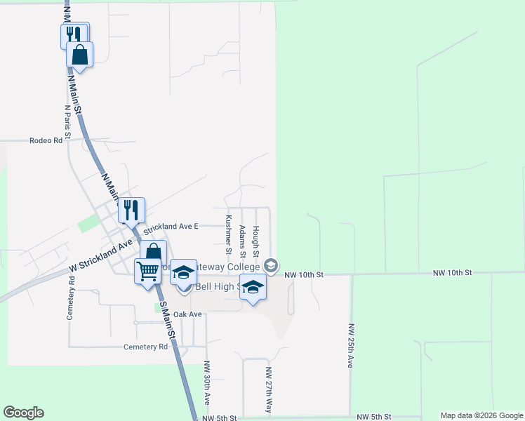 map of restaurants, bars, coffee shops, grocery stores, and more near 1200-1210 Crawford Street in Bell