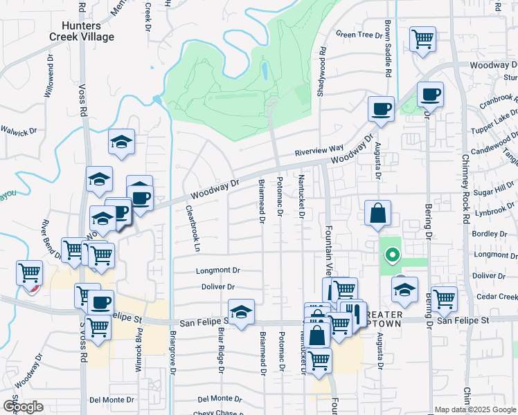 map of restaurants, bars, coffee shops, grocery stores, and more near 6123 Sugar Hill Drive in Houston