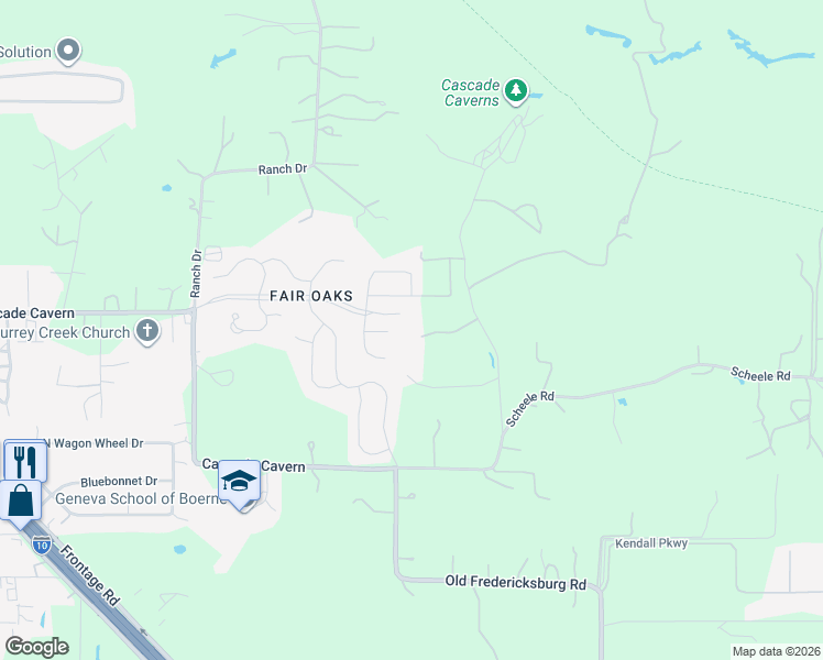 map of restaurants, bars, coffee shops, grocery stores, and more near 233 Wickersham in Boerne