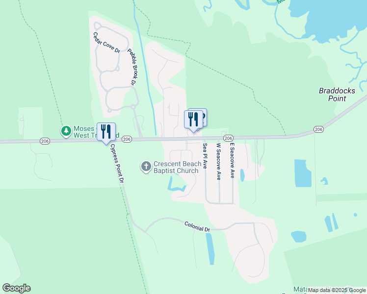 map of restaurants, bars, coffee shops, grocery stores, and more near 50 Salt Point in St. Augustine