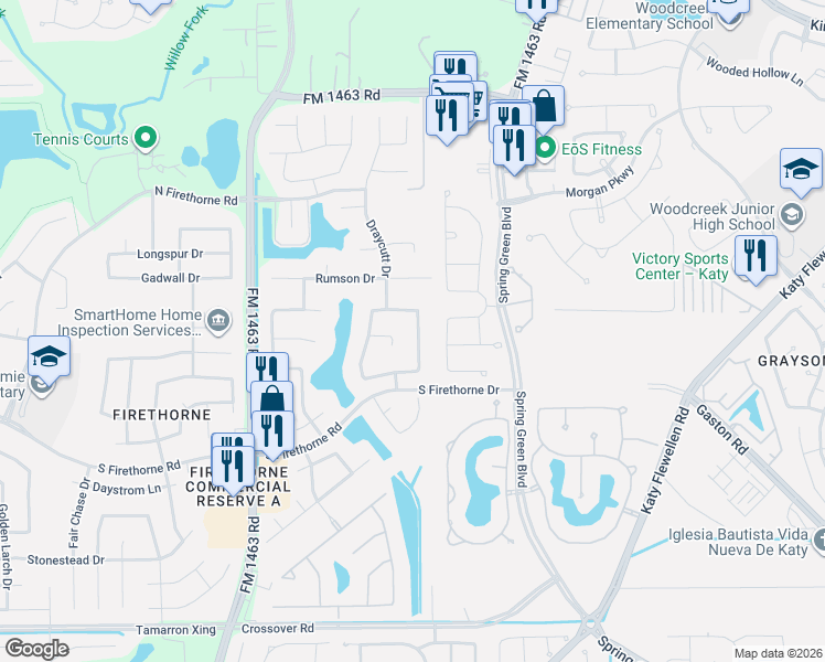 map of restaurants, bars, coffee shops, grocery stores, and more near 27507 Beauford Drive in Katy