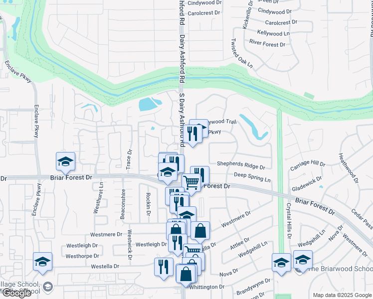 map of restaurants, bars, coffee shops, grocery stores, and more near 1315 S Dairy Ashford St in Houston