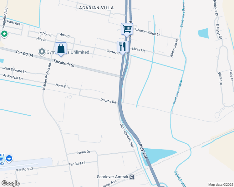 map of restaurants, bars, coffee shops, grocery stores, and more near 736 West Main Street in Thibodaux