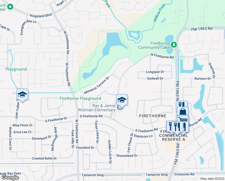 map of restaurants, bars, coffee shops, grocery stores, and more near 28614 North Firethorne Road in Katy