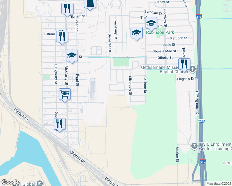 map of restaurants, bars, coffee shops, grocery stores, and more near 8426 Bucroft Street in Houston