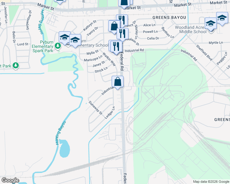 map of restaurants, bars, coffee shops, grocery stores, and more near 1809 Ledger Lane in Houston
