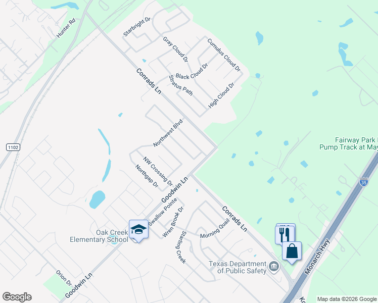 map of restaurants, bars, coffee shops, grocery stores, and more near 622 Crosspoint Drive in New Braunfels