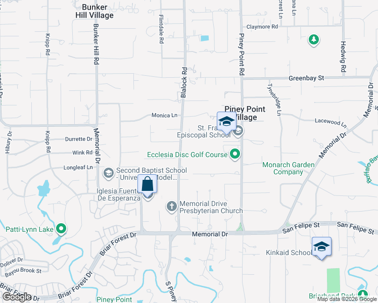 map of restaurants, bars, coffee shops, grocery stores, and more near 11540 Green Oaks Drive in Houston