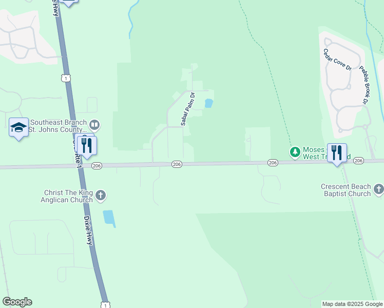 map of restaurants, bars, coffee shops, grocery stores, and more near 6798 Sabal Palm Drive in St. Augustine