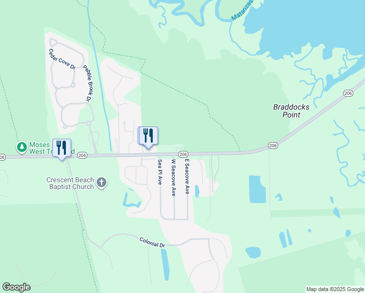 map of restaurants, bars, coffee shops, grocery stores, and more near 1146 Florida 206 in St. Augustine
