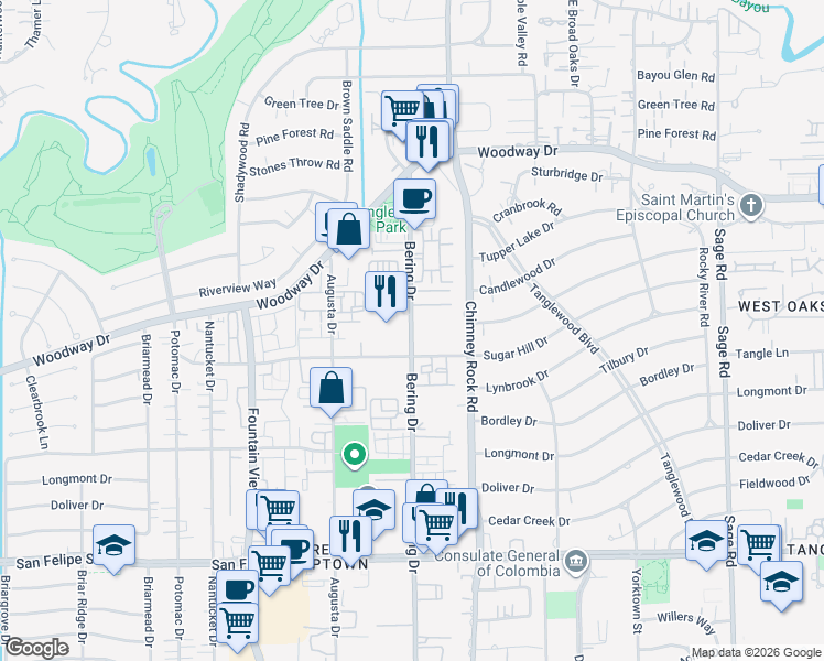 map of restaurants, bars, coffee shops, grocery stores, and more near in Houston