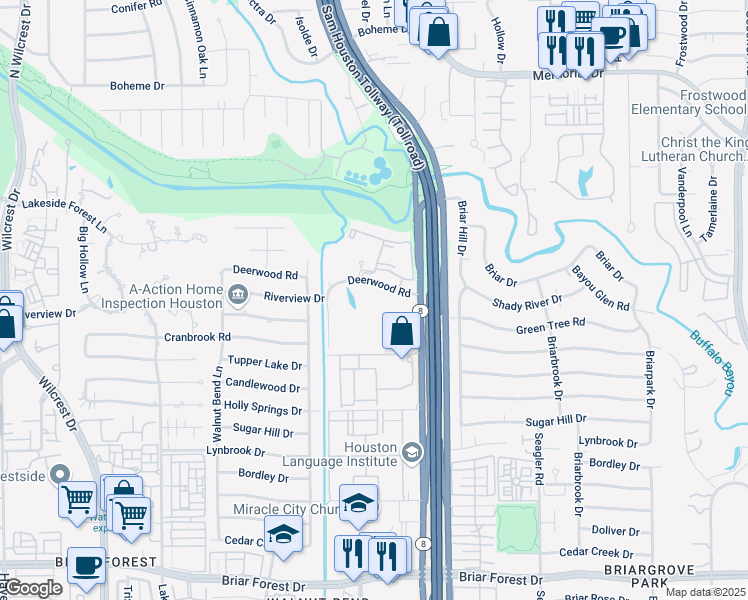 map of restaurants, bars, coffee shops, grocery stores, and more near 400 West Sam Houston Parkway South in Houston