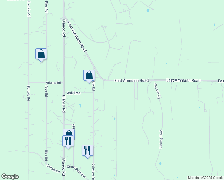 map of restaurants, bars, coffee shops, grocery stores, and more near 314 East Ammann Road in Bulverde