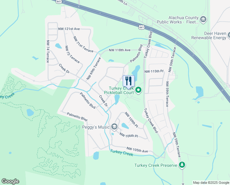 map of restaurants, bars, coffee shops, grocery stores, and more near 11219 Palmetto Boulevard in Alachua