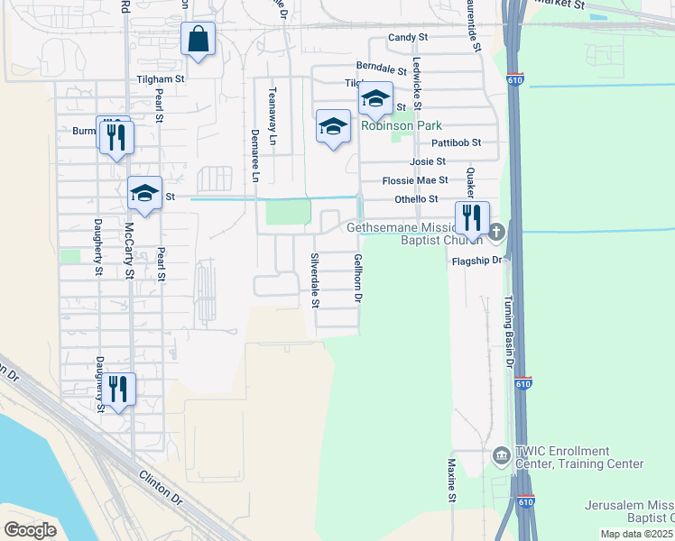 map of restaurants, bars, coffee shops, grocery stores, and more near 8514 Fillmore Street in Houston