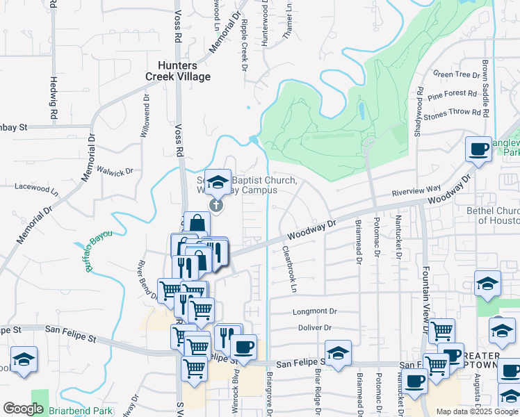 map of restaurants, bars, coffee shops, grocery stores, and more near 6302 Crab Orchard Road in Houston